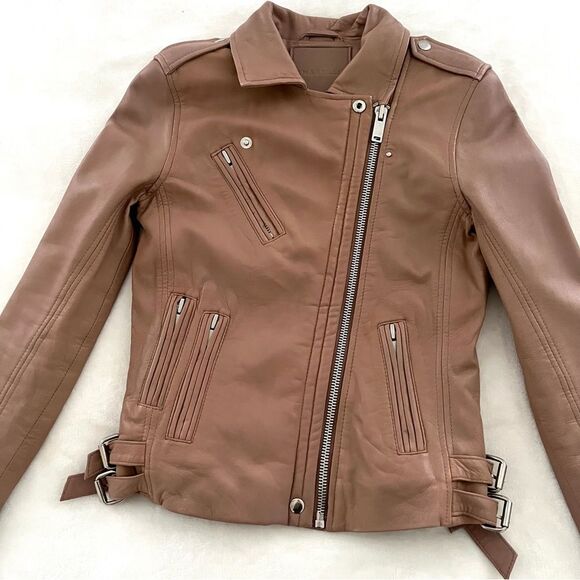 Amaryllis Clay/Pink 100% Leather Moto Style Jacket, Size XS NWOT - Picture 8 of 15